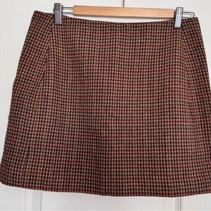 New-Sezane Red and Black Houndstooth A-Line Skirt